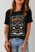 Black Nashville Letter Guitar Print Short Sleeve Graphic Tee