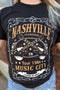 Black Nashville Letter Guitar Print Short Sleeve Graphic Tee