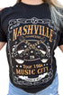 Black Nashville Letter Guitar Print Short Sleeve Graphic Tee