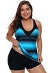 Black Ombre Print Strappy Tankini And Short Set