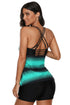 Black Ombre Print Strappy Tankini And Short Set