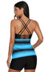Black Ombre Print Strappy Tankini And Short Set