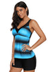 Black Ombre Print Strappy Tankini And Short Set