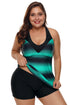 Black Ombre Print Strappy Tankini And Short Set