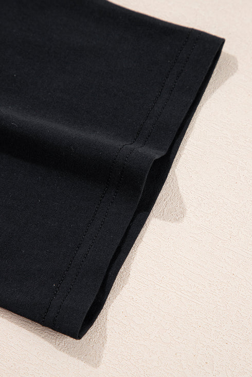 Black Paisley Print Crew Neck Loose Fit Tunic Tee