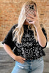 Black Paisley Print Crew Neck Loose Fit Tunic Tee