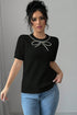 Black Pearl Bow Necklace Embellished Short Sleeve Knitted T Shirt
