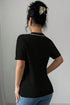 Black Pearl Bow Necklace Embellished Short Sleeve Knitted T Shirt
