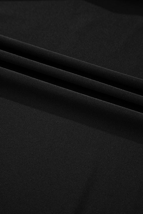 Black Plus Size Printed Square Neck Drawstring Ruffled Tankini Set