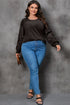 Black Plus Size Sequin Patchwork Crew Neck Long Sleeve Top