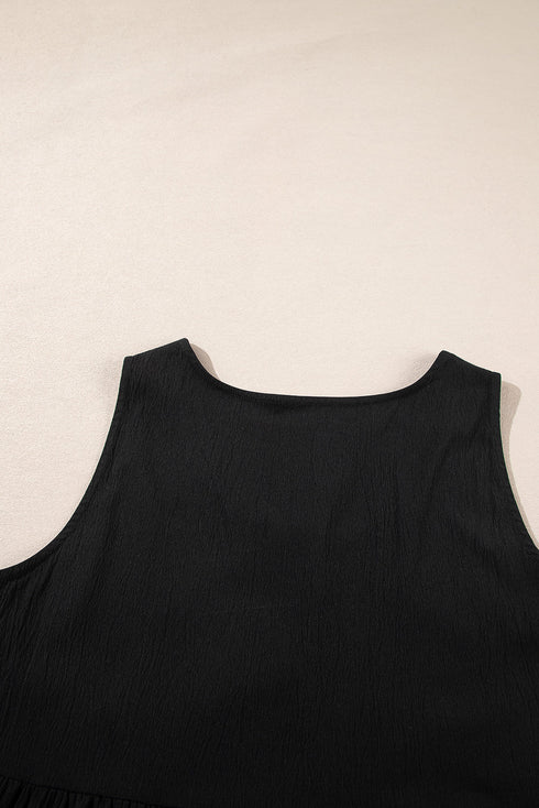 Black Plus Size Sleeveless Button Front Loose Jumpsuit