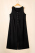 Black Plus Size Sleeveless Button Front Loose Jumpsuit