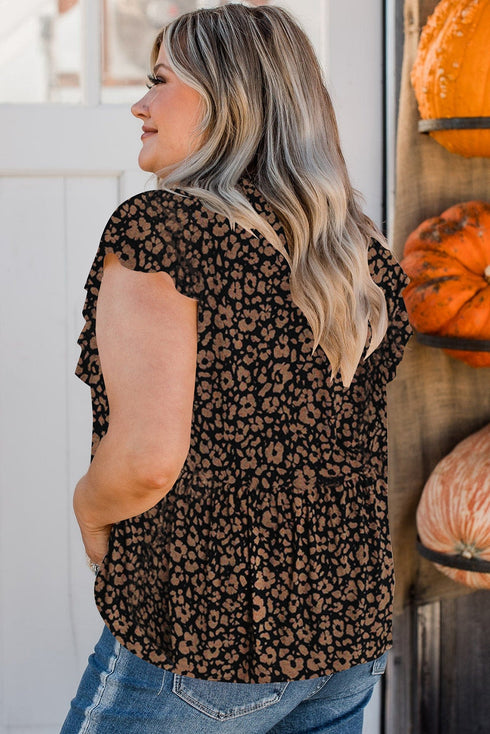 Black Plus Size Smocked Floral Blouse