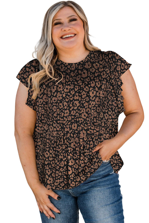 Black Plus Size Smocked Floral Blouse