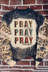 Black Pray Letter Leopard Bleached Color Block Sweatshirt