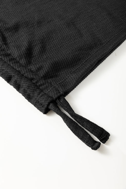 Black Racerback Ribbed Knit Drawstring Bodycon Dress