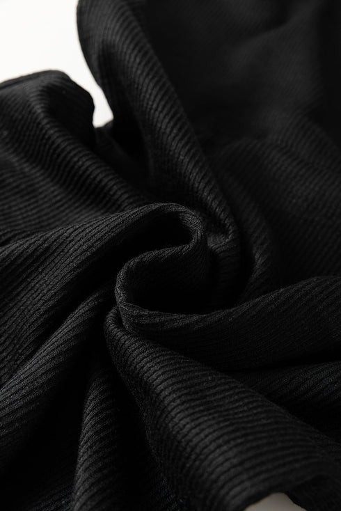 Black Racerback Ribbed Knit Drawstring Bodycon Dress