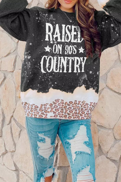 Black Raised On 90'S Country Leopard Color Block Sweatshirt