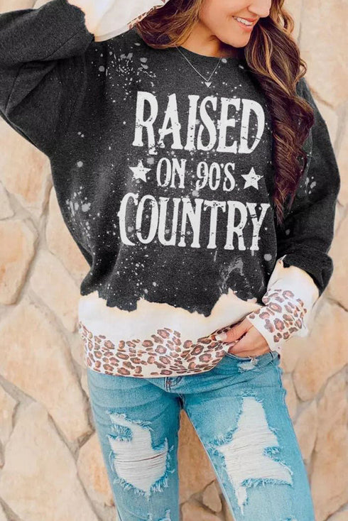 Black Raised On 90'S Country Leopard Color Block Sweatshirt