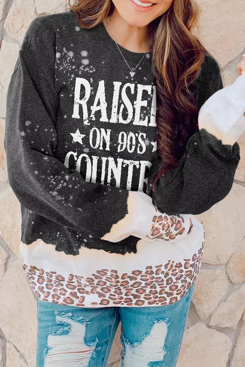 Black Raised On 90'S Country Leopard Color Block Sweatshirt