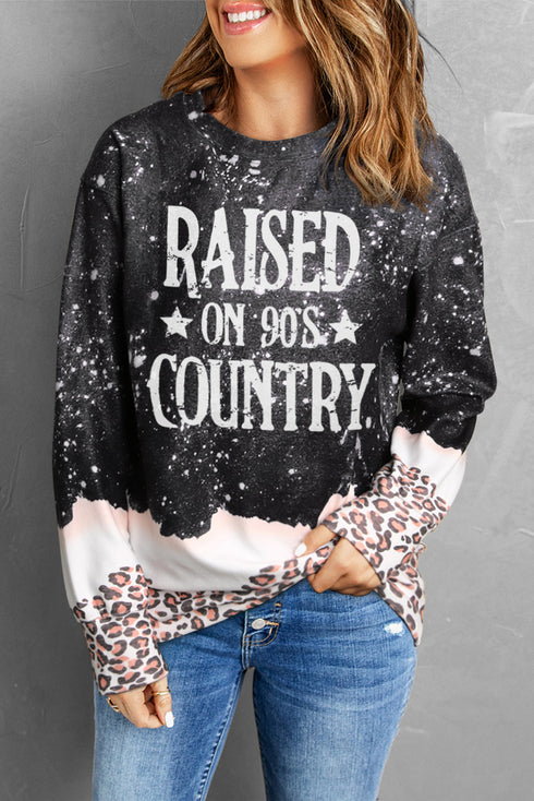 Black Raised On 90'S Country Leopard Color Block Sweatshirt