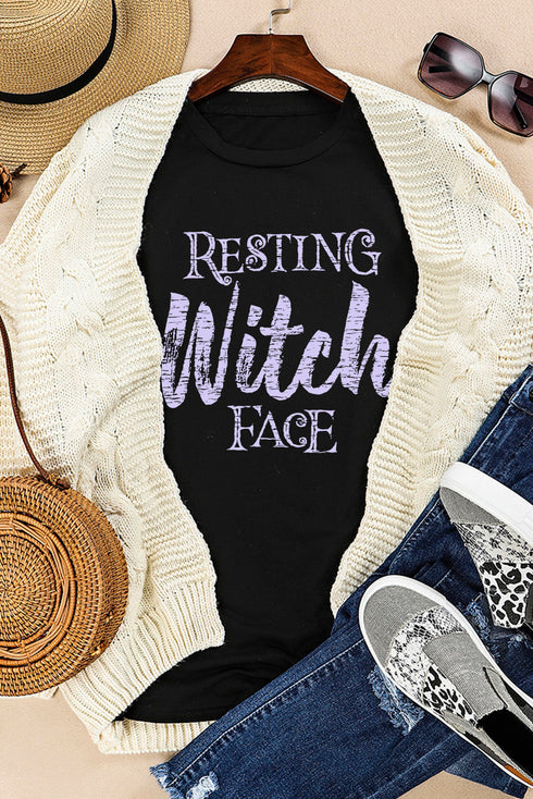 Black Resting Witch Face Short Sleeve Graphic Tee