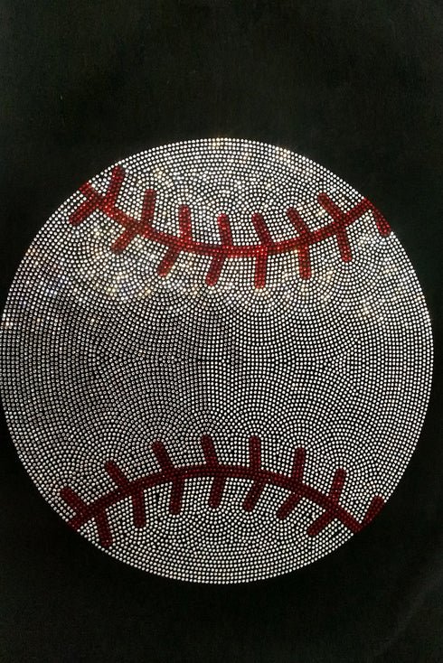 Black Rhinestone Baseball Pattern Round Neck T Shirt
