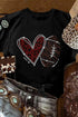 Black Rhinestone Rugby Heart Shape Graphic Crewneck T Shirt