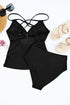 Black Ribbed Dual Crisscross Straps Cut-Out Back Tankini Suit