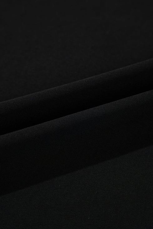 Black Ruffle Trimmed 3/4 Sleeve Round Neck Blouse