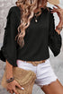 Black Ruffle Trimmed 3/4 Sleeve Round Neck Blouse