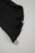 Black Ruffle Trimmed 3/4 Sleeve Round Neck Blouse