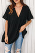 Black Ruffled 3/4 Sleeve V Neck Babydoll Mini Dress