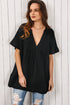 Black Ruffled 3/4 Sleeve V Neck Babydoll Mini Dress