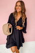 Black Ruffled 3/4 Sleeve V Neck Babydoll Mini Dress
