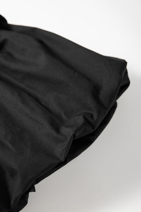 Black Ruffled Puff Short Sleeve Loose Blouse