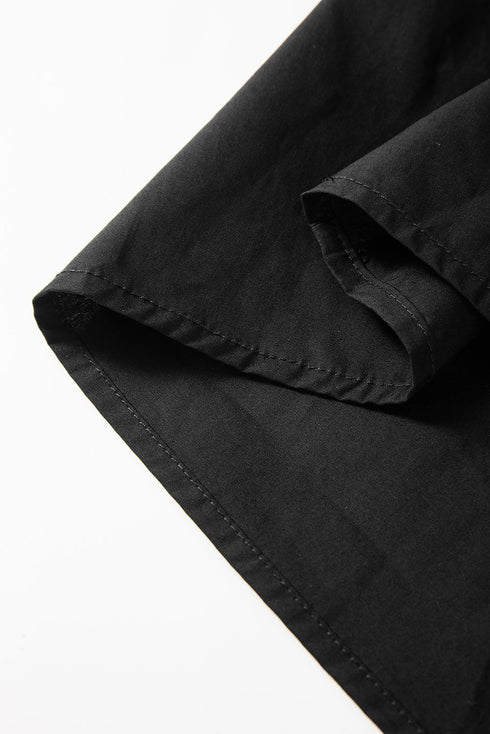 Black Ruffled Puff Short Sleeve Loose Blouse