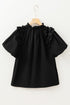 Black Ruffled Puff Short Sleeve Loose Blouse
