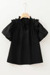 Black Ruffled Puff Short Sleeve Loose Blouse
