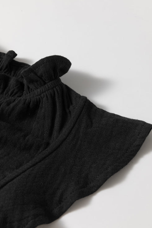 Black Ruffled Shoulder V Neck Shift Tank Top