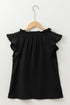 Black Ruffled Shoulder V Neck Shift Tank Top