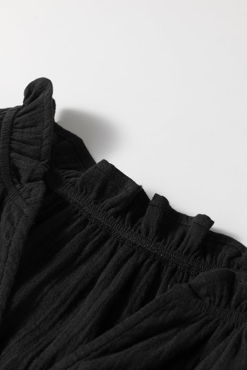 Black Ruffled Shoulder V Neck Shift Tank Top