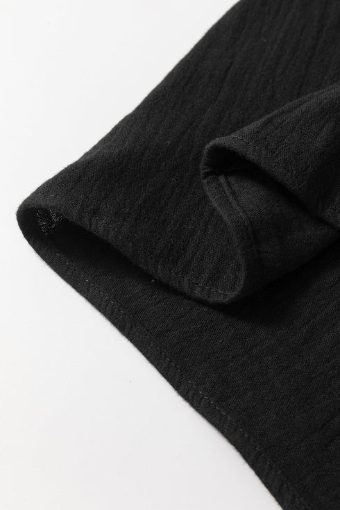 Black Ruffled Shoulder V Neck Shift Tank Top