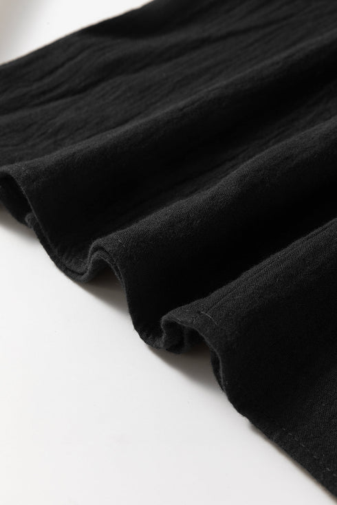 Black Ruffled Shoulder V Neck Shift Tank Top