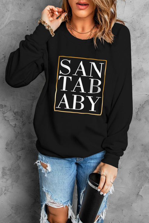 Black Santababy Glitter Graphic Print Long Sleeve Sweatshirt