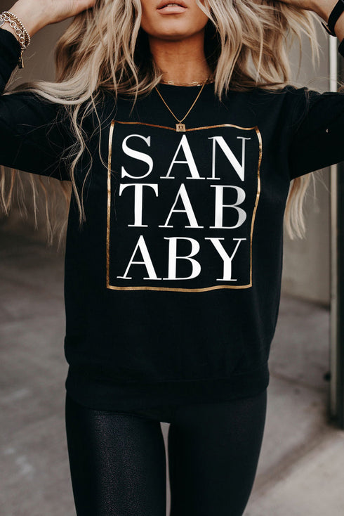 Black Santababy Glitter Graphic Print Long Sleeve Sweatshirt