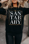 Black Santababy Glitter Graphic Print Long Sleeve Sweatshirt