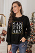 Black Santababy Glitter Graphic Print Long Sleeve Sweatshirt