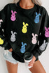 Black Sequin Bunny Doll Graphic Drop Shoulder Sweatshirt