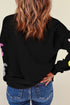 Black Sequin Bunny Doll Graphic Drop Shoulder Sweatshirt